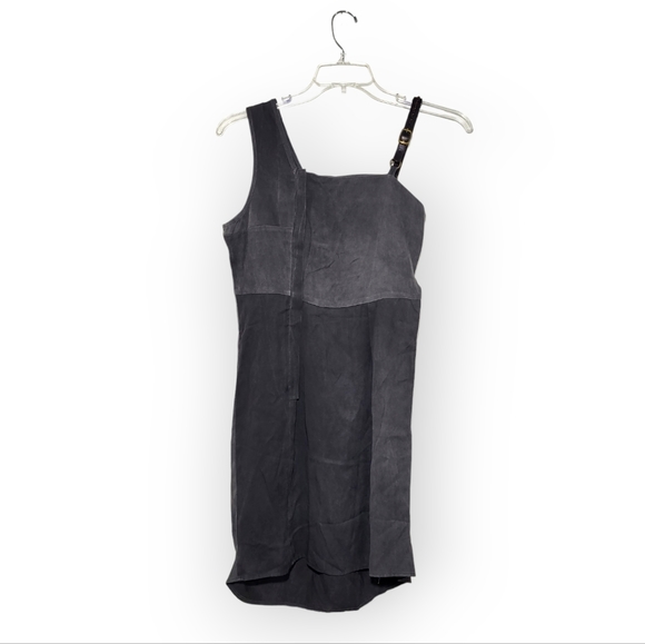 Society for Rational Dress Gray Tencel Leather Strap Asymmetric Dress Large - Picture 2 of 7